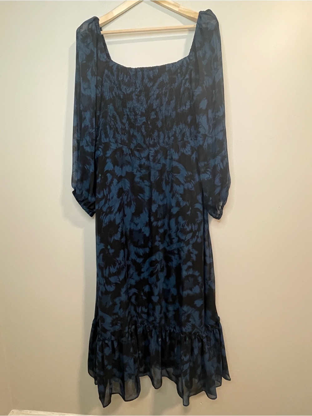 Just...Taylor Black and Blue Floral Midi Dress